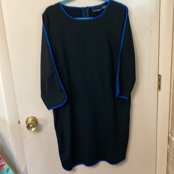 Black knit dress with back zipper and royal blue trim. - Picture 2 of 3